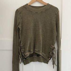 Free People waffle ribbed dark green long sleeve